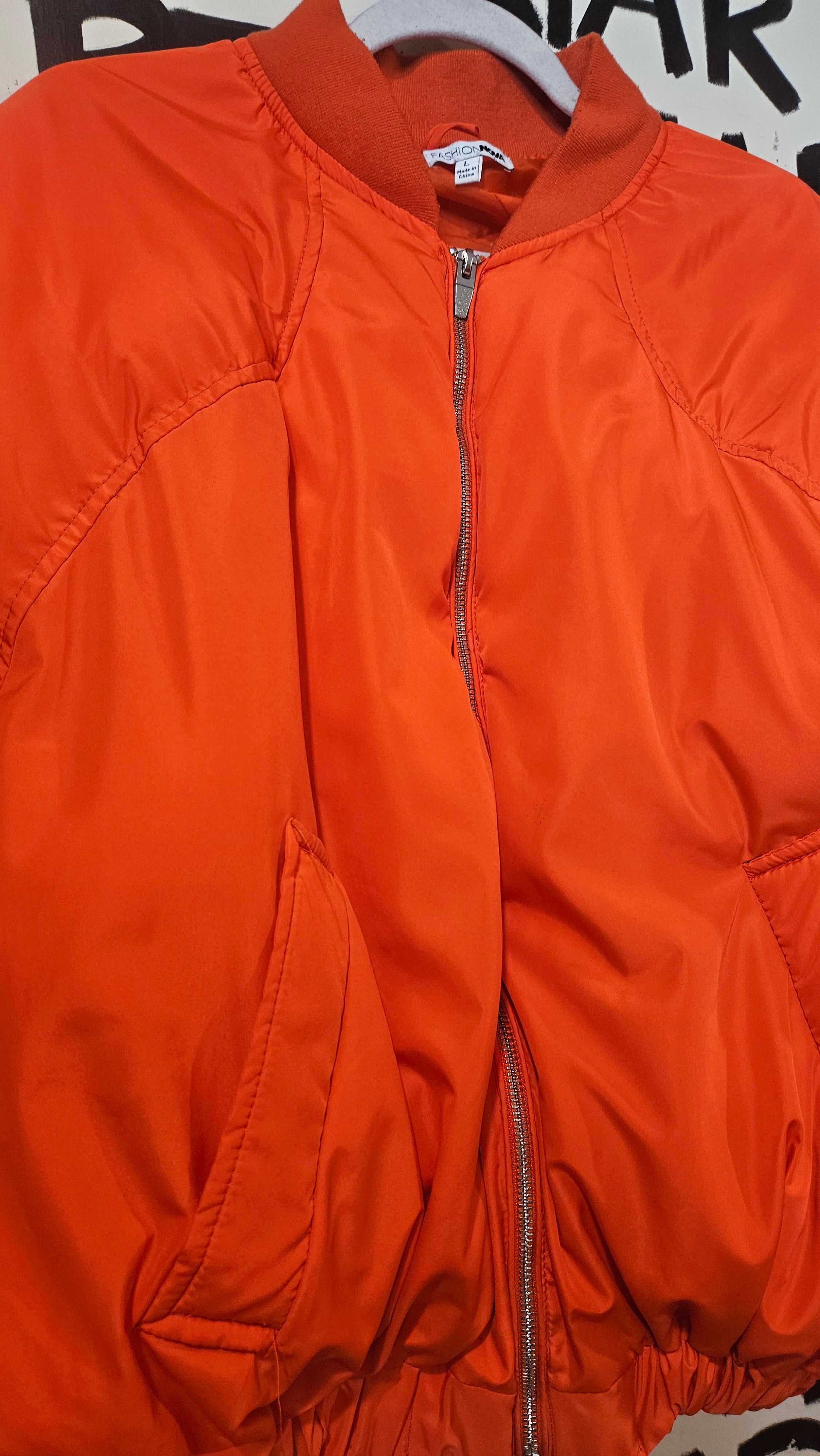 Orange Puff Bomber Jacket