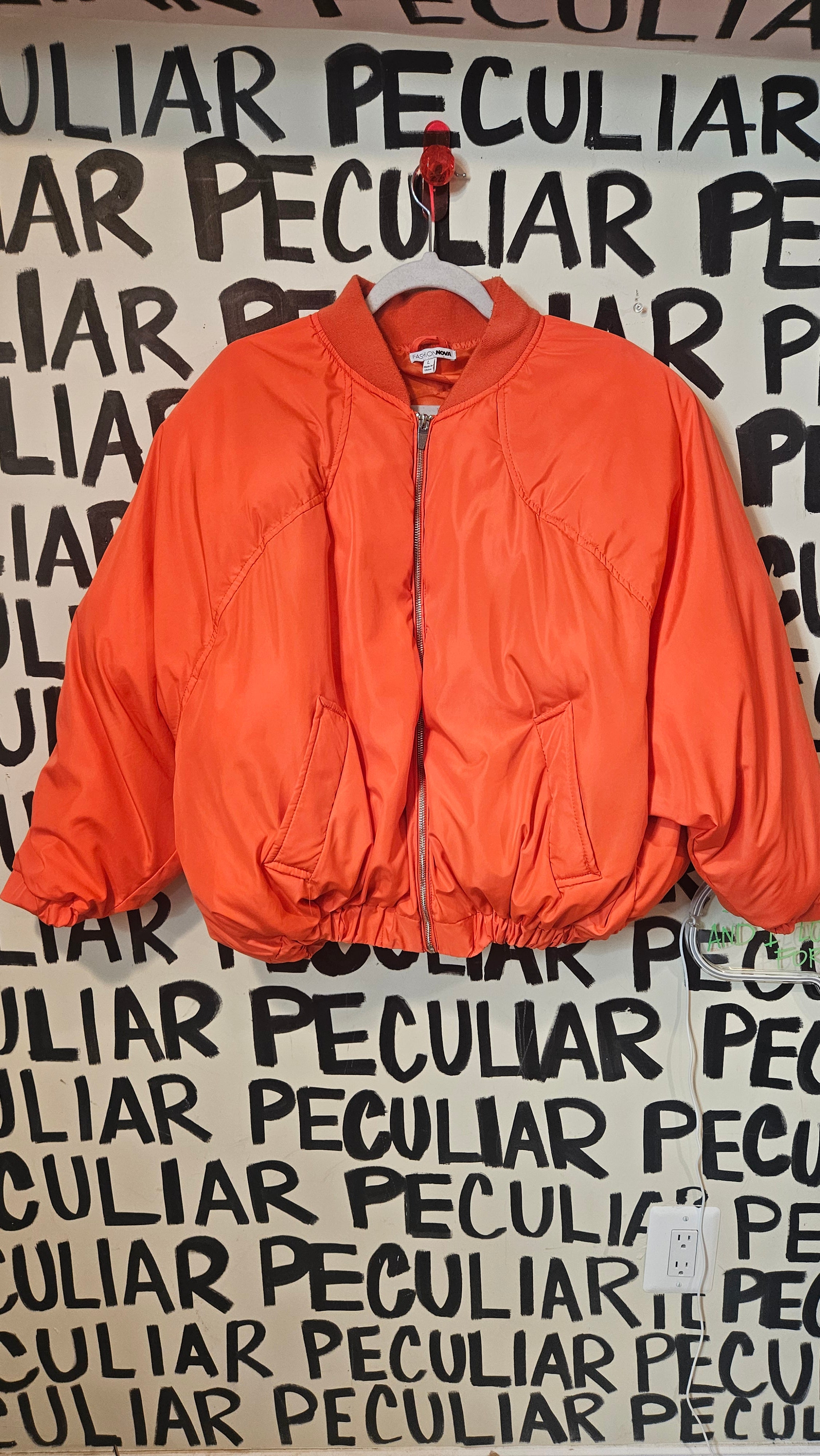 Orange Puff Bomber Jacket