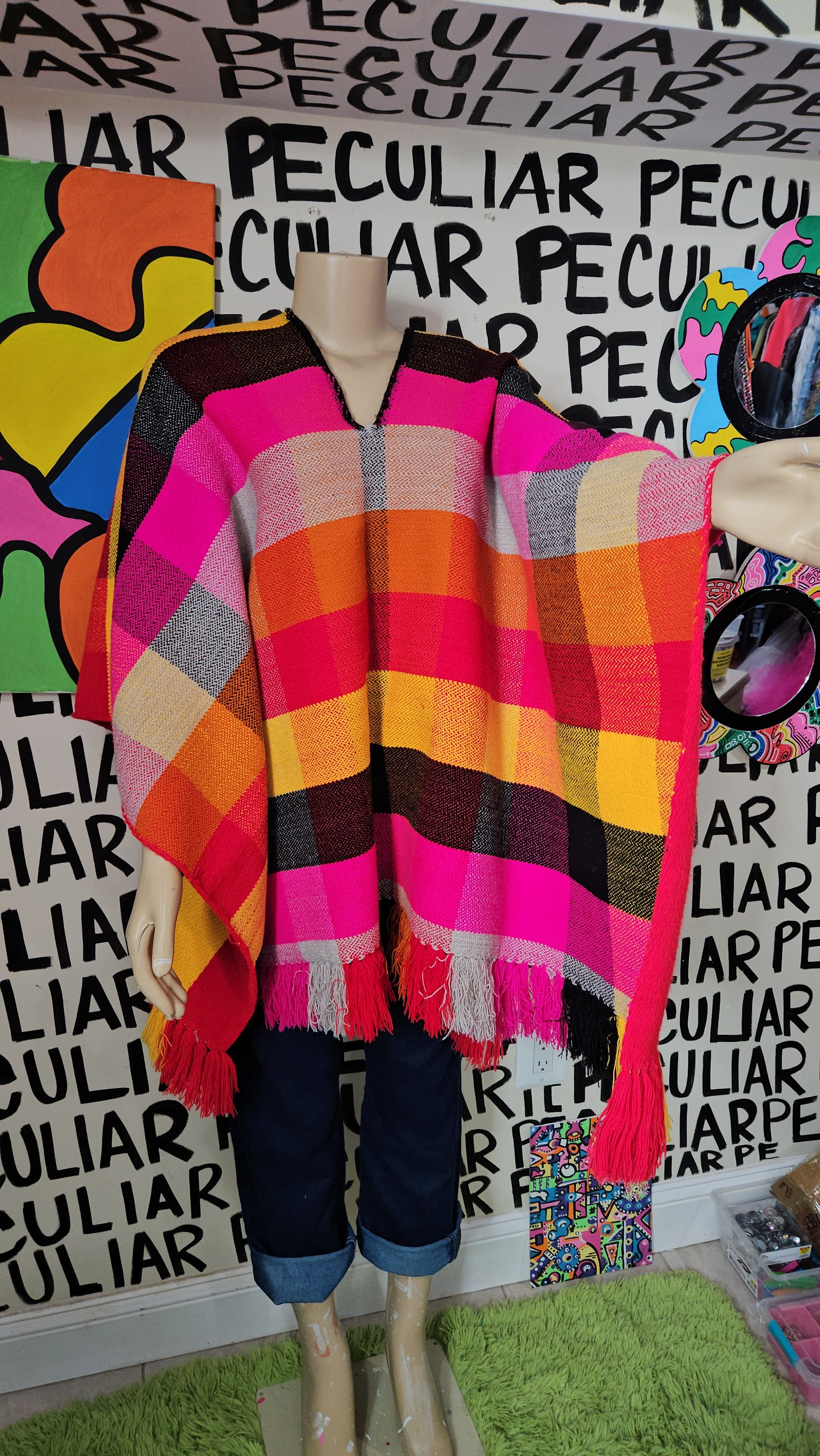 70s Striped Poncho