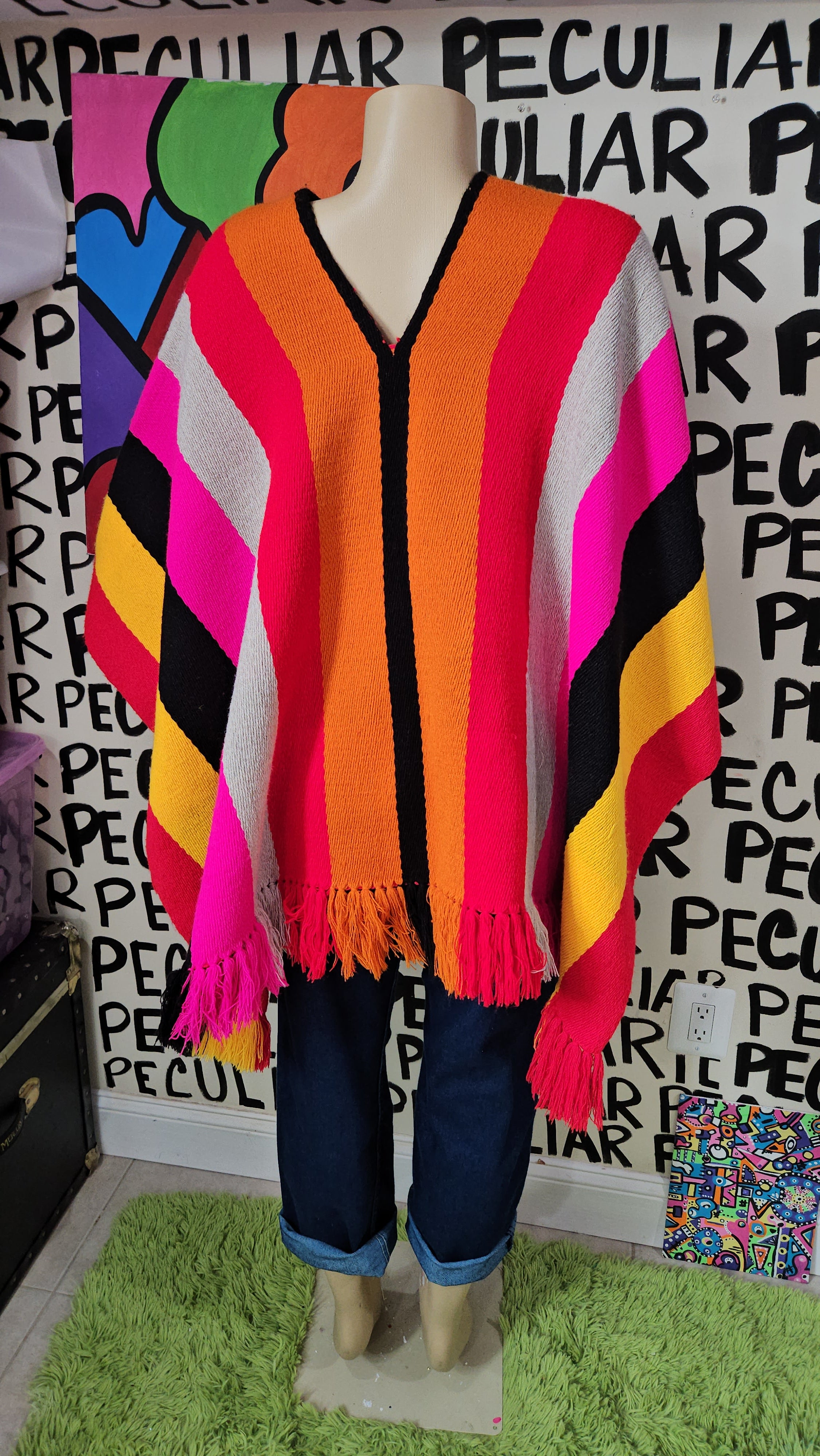 70s Striped Poncho