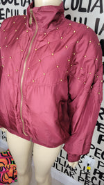 Load image into Gallery viewer, Wine Studded Silk Bomber
