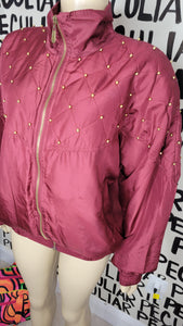 Wine Studded Silk Bomber