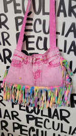 Load image into Gallery viewer, Pinky Jean Fringe Purse
