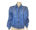 Load image into Gallery viewer, Vintage Gem Jean Bomber Jacket
