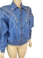 Load image into Gallery viewer, Vintage Gem Jean Bomber Jacket
