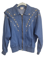 Load image into Gallery viewer, Vintage Gem Jean Bomber Jacket
