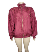 Load image into Gallery viewer, Wine Studded Silk Bomber
